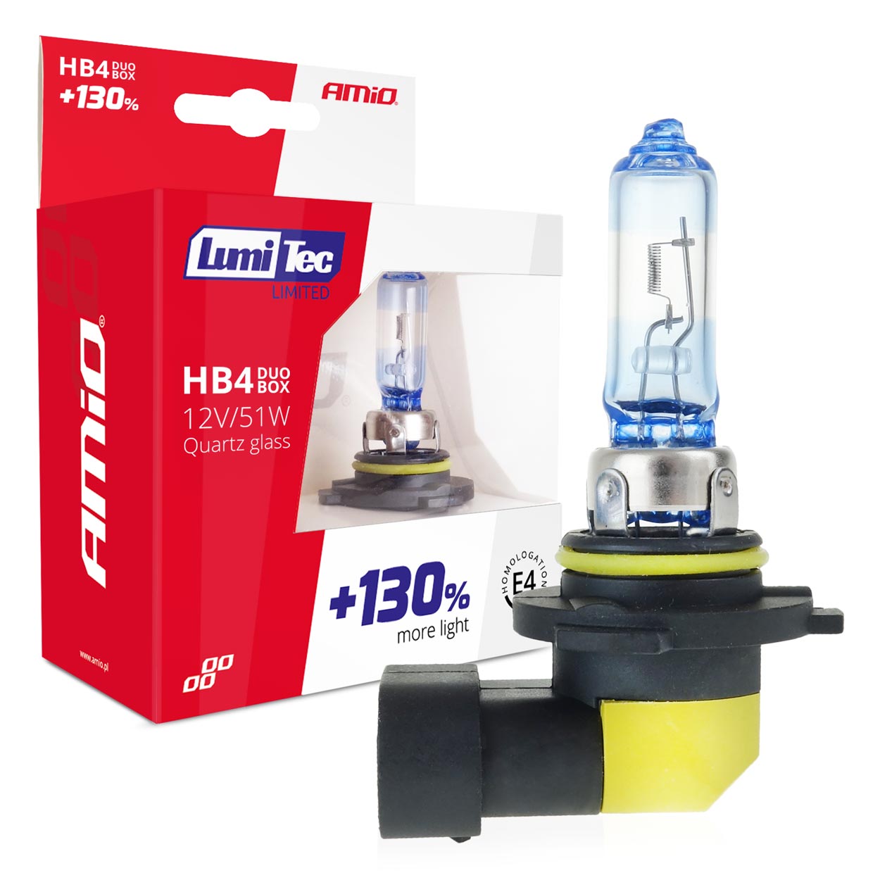 Amio - Λάμπες Αλογόνου HB4 9006 12V 51W LumiTec Limited με +130% Φωτεινότητα και Δέσμη έως 40m για Μεσαία & Μεγάλη Σκάλα με Λευκό Φως 4300K και UV Protection - 1 Σετ (02104/AM)