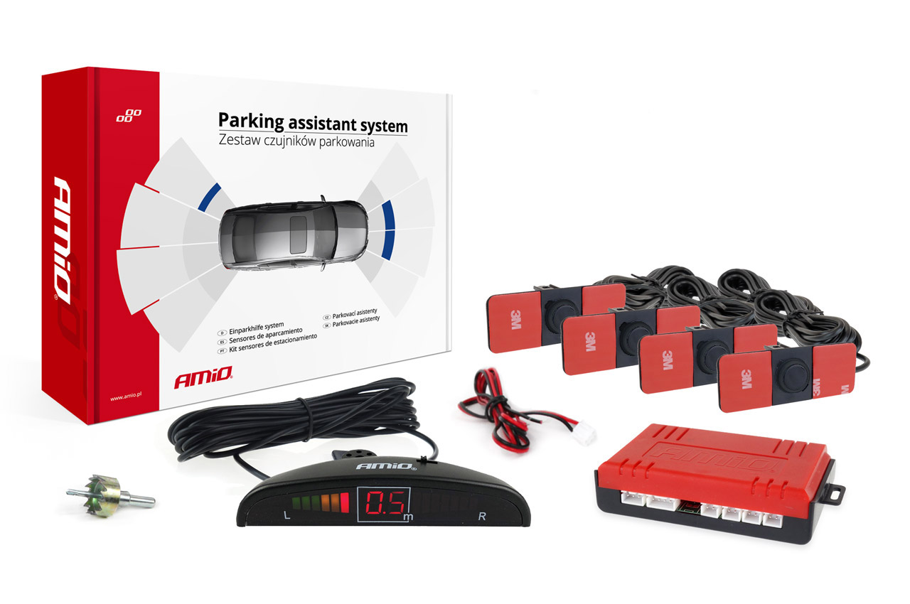 AMiO – Σύστημα Παρκαρίσματος 12V με 4 Αισθητήρες Inside Mount 16,5mm σε Μαύρο χρώμα και Οθόνη LED, παρκάρετε με απόλυτη οπτική ακρίβεια και κομψό OEM look – 1 Τεμ. (02255/AM)