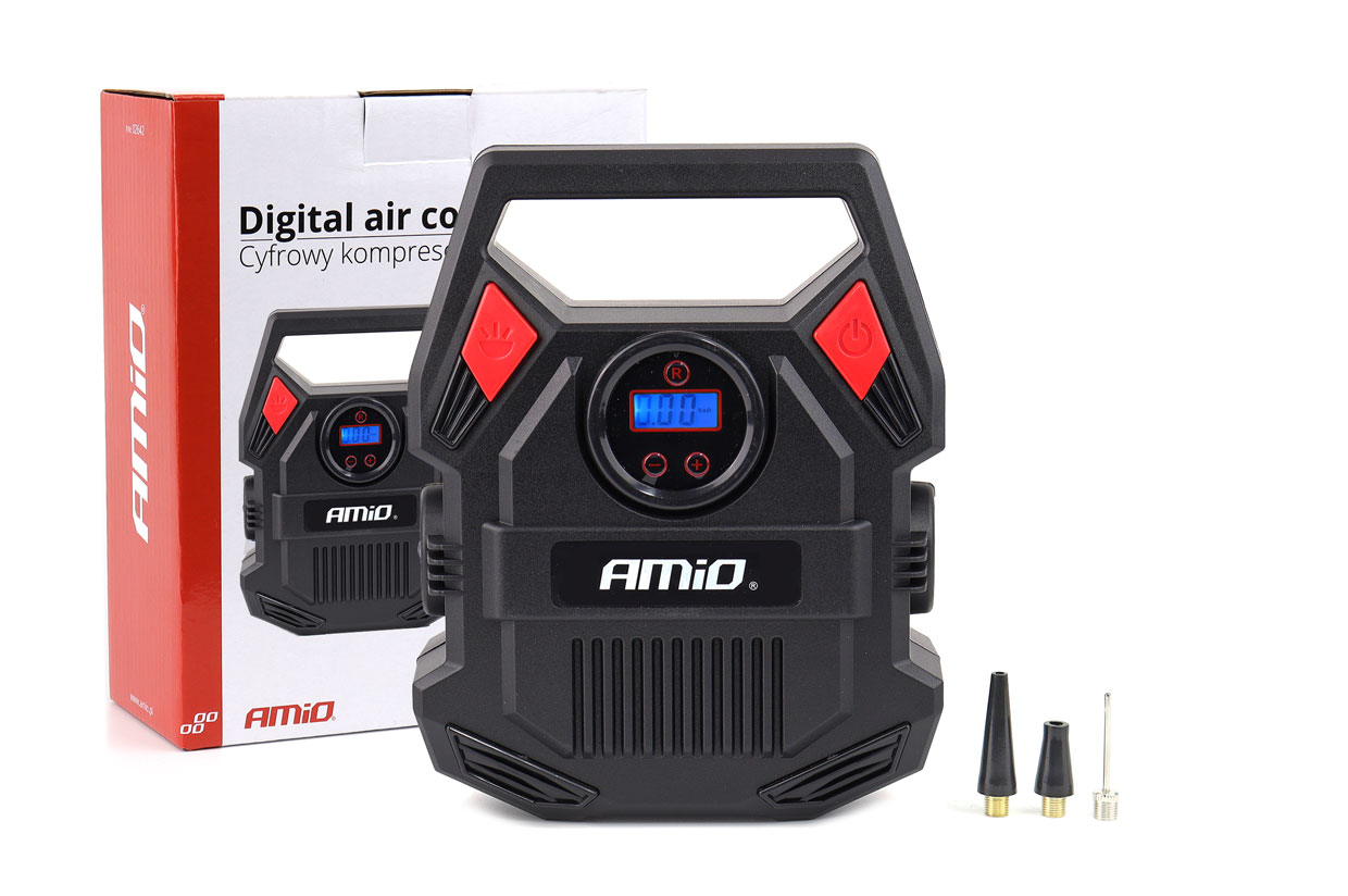 Amio - ΚΟΜΠΡΕΣΕΡ ΑΕΡΑ 12V 10bar/150psi ΜΕ 3 ΑΝΤΑΠΤΟΡΕΣ ΚΑΙ ΨΗΦΙΑΚΗ ΕΝΔΕΙΞΗ ACOMP-17 AMIO - 1 τεμ. (02642/AM)