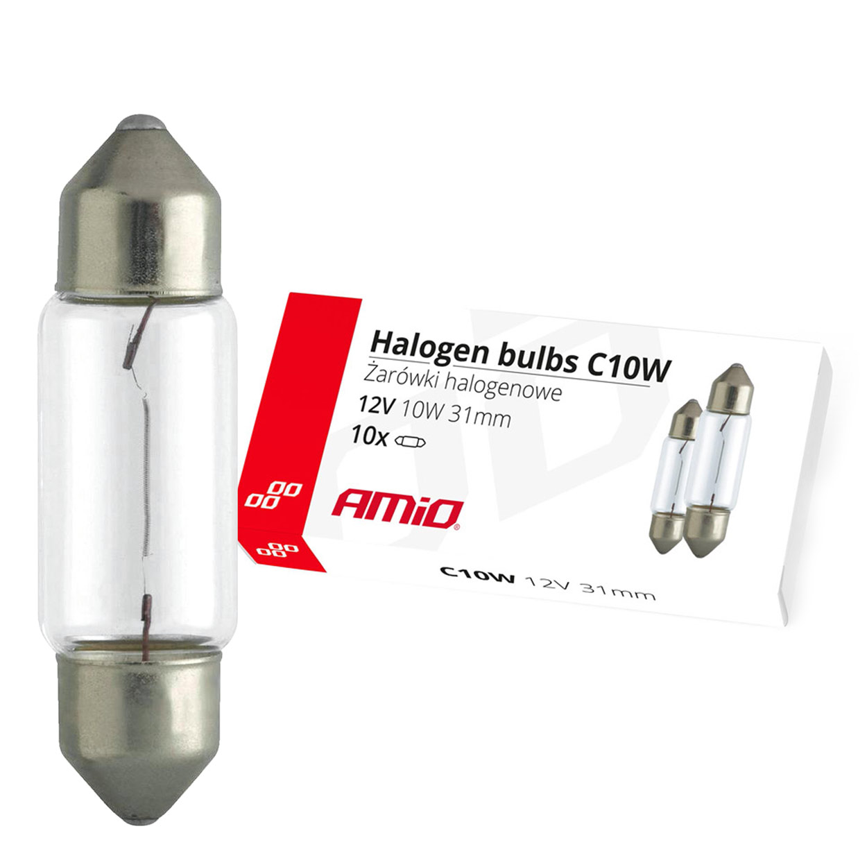 ΛΑΜΠΑΚΙΑ ΠΛΑΦΟΝΙΕΡΑΣ C10W 12V 10W 31mm ΑΛΟΓΟΝΟΥ ΚΟΥΤΙ ΑΜΙΟ- 10 ΤΕΜ