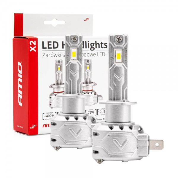 Amio - ΛΑΜΠΕΣ H1 LED CAN BUS X2 SERIES ΜΕ ΑΝΕΜΙΣΤΗΡΑΚΙ H1 10-16V 72W 6.500K 7.920lm +400% - 2 TEM. (02970/AM)