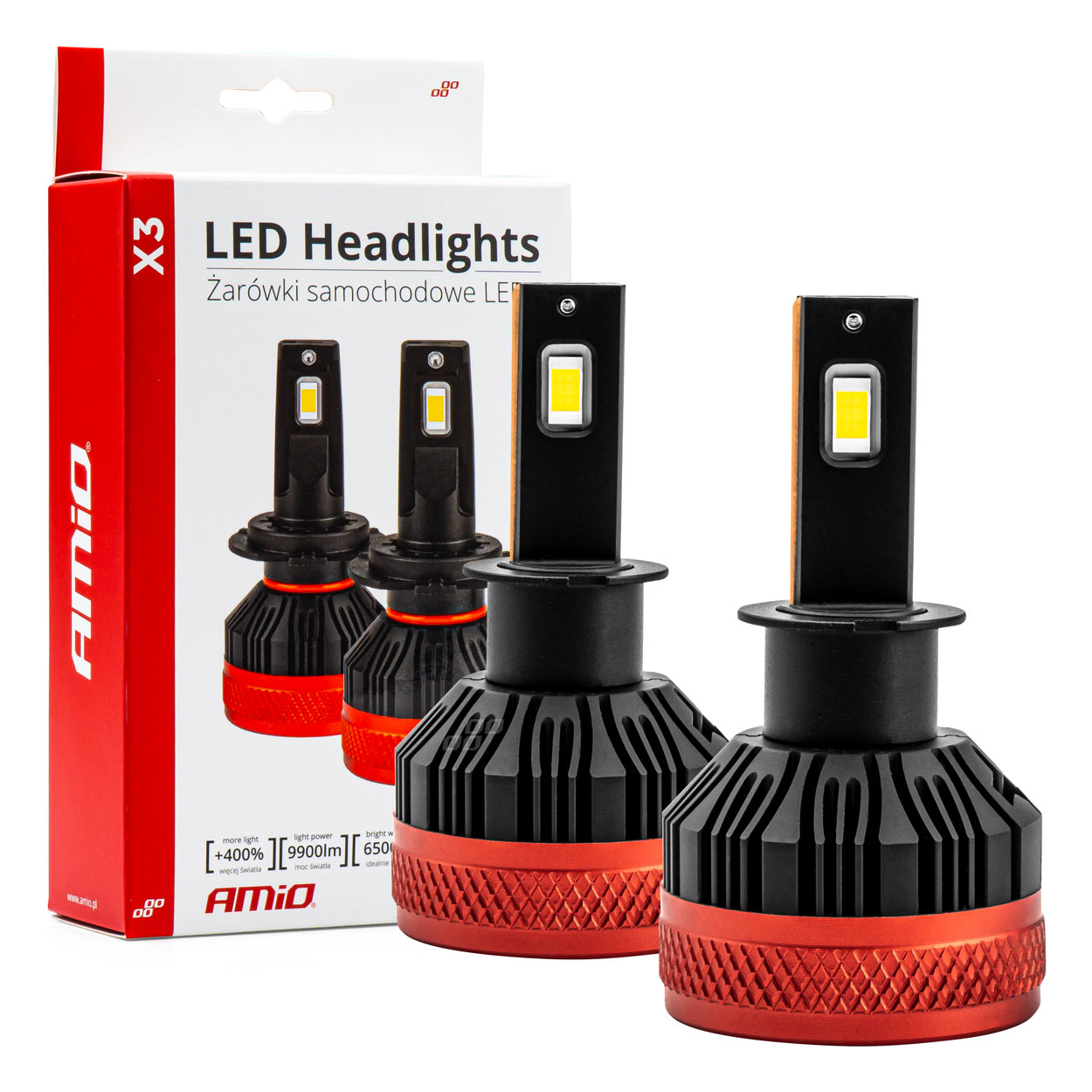 Amio - ΛΑΜΠΕΣ LED H3 10-16V 90W 6.500K 9900lm CAN BUS (ME ΑΝΕΜΙΣΤΗΡΑΚΙ) X3 SERIES - 2ΤΕΜ. (02978/AM)