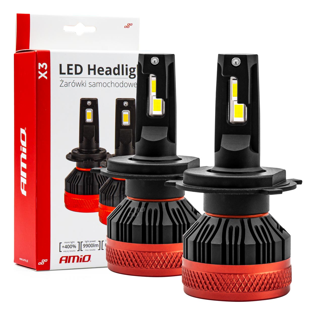Amio - ΛΑΜΠΕΣ LED H4 10-16V 90W 6.500K 9900lm CAN BUS (ME ΑΝΕΜΙΣΤΗΡΑΚΙ) X3 SERIES - 2ΤΕΜ. (02979/AM)