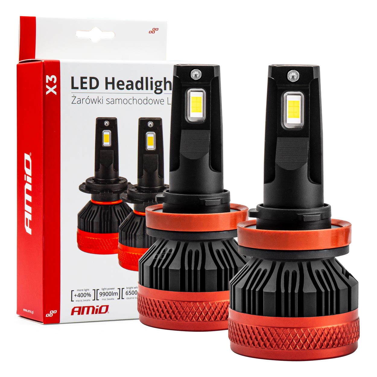 Amio - ΛΑΜΠΕΣ LED CAN-BUS H8/9/11 9>16V 90W 6.500K 9900lm (ΜΕ ΑΝΕΜΙΣΤΗΡΑΚΙ) X3 SERIES - 2 Τεμ. (02981/AM)