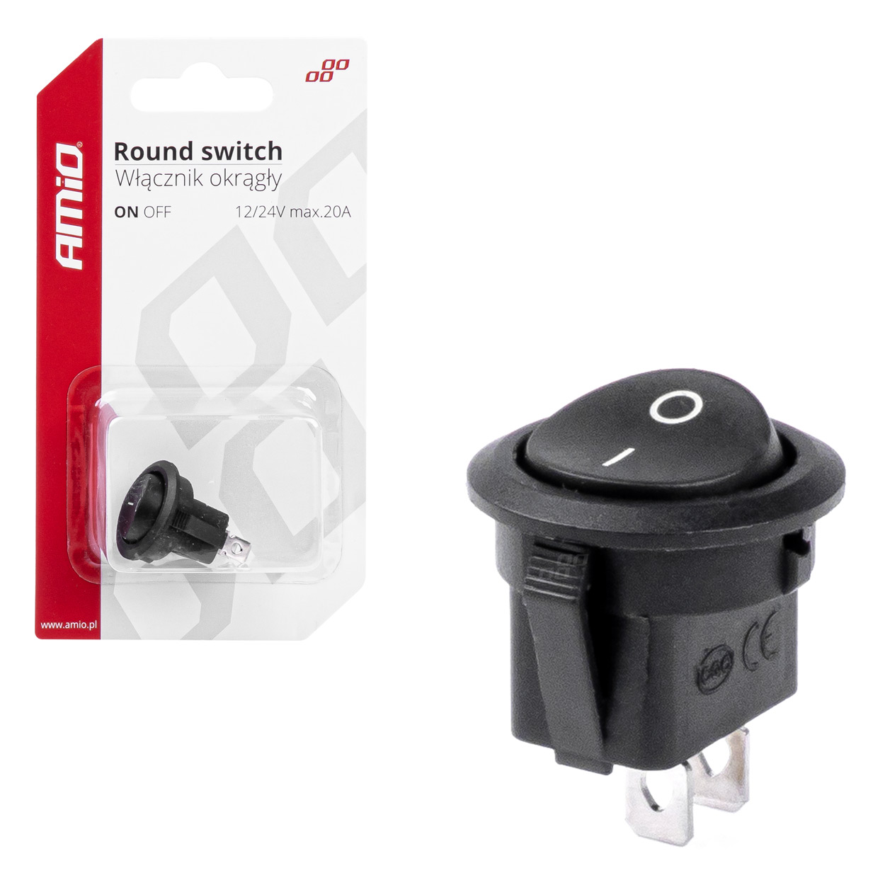 ΔΙΑΚΟΠΤΗΣ ONOFF 2 ΕΠΑΦΩΝ 12V 20A ΣΤΡΟΓΓΥΛΟΣ Φ20mm ΜΑΥΡΟΣ AMIO - 1 τεμ