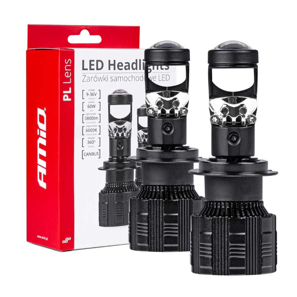 Amio - ΛΑΜΠΕΣ H7 PL-LENS SERIES 9>36V 60W 5.000K 3.800lm LED 2x4575 SMD CAN-BUS ΜΕ ΠΡΟΤΖΕΚΤΟΡΑ - 2 Τεμ. (03668/AM)