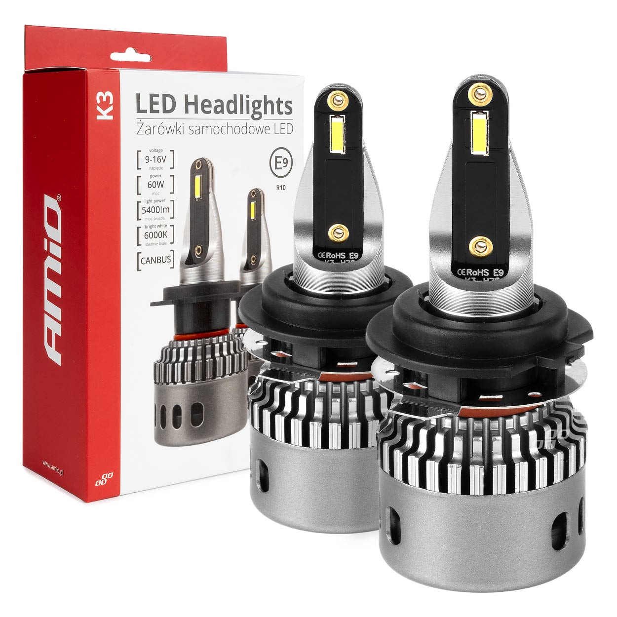 Amio - ΛΑΜΠΕΣ H7-1 9>16V 6.000K 5.400lm 60W K3 SERIES LED CAN-BUS (ΜΕ ΨΥΚΤΡΑ) - 2 Τεμ. (03684/AM)