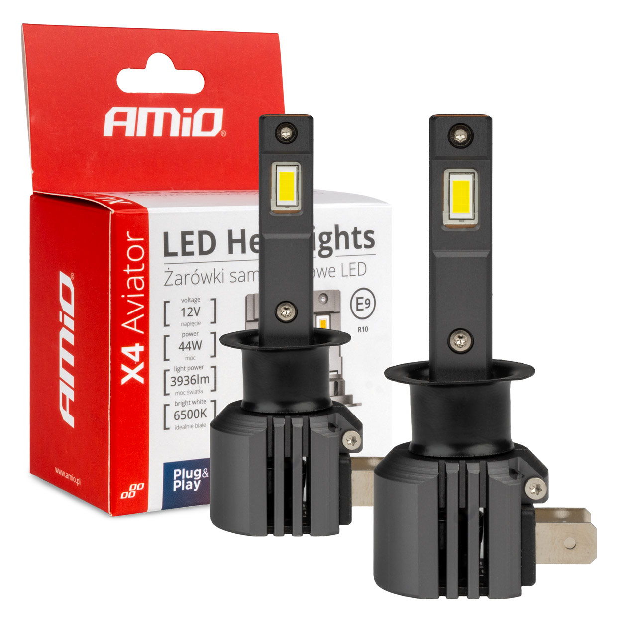 Amio - ΛΑΜΠΕΣ LED H1 12V 44W 6.500K 3.936lm CSP X4 SERIES AVIATOR PLUG & PLAY - 2 ΤΕΜ. (03761/AM)