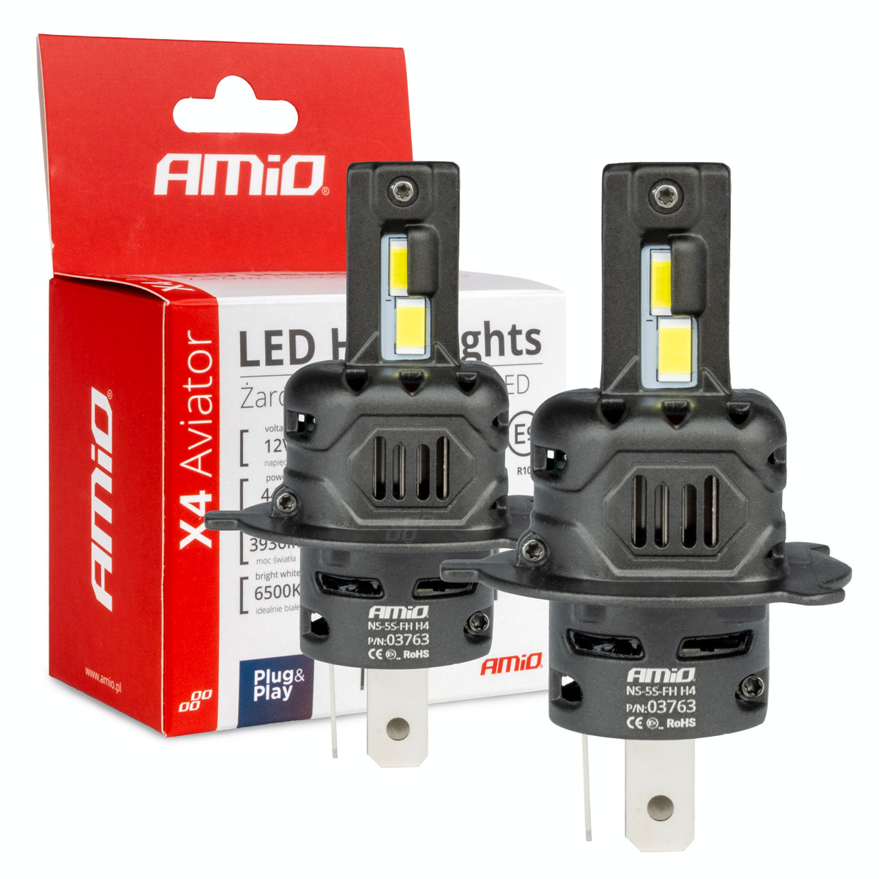 Amio - ΛΑΜΠΕΣ LED H4 12V 44W 6.500K 3.936lm CSP X4 SERIES AVIATOR PLUG & PLAY - 2 ΤΕΜ. (03763/AM)