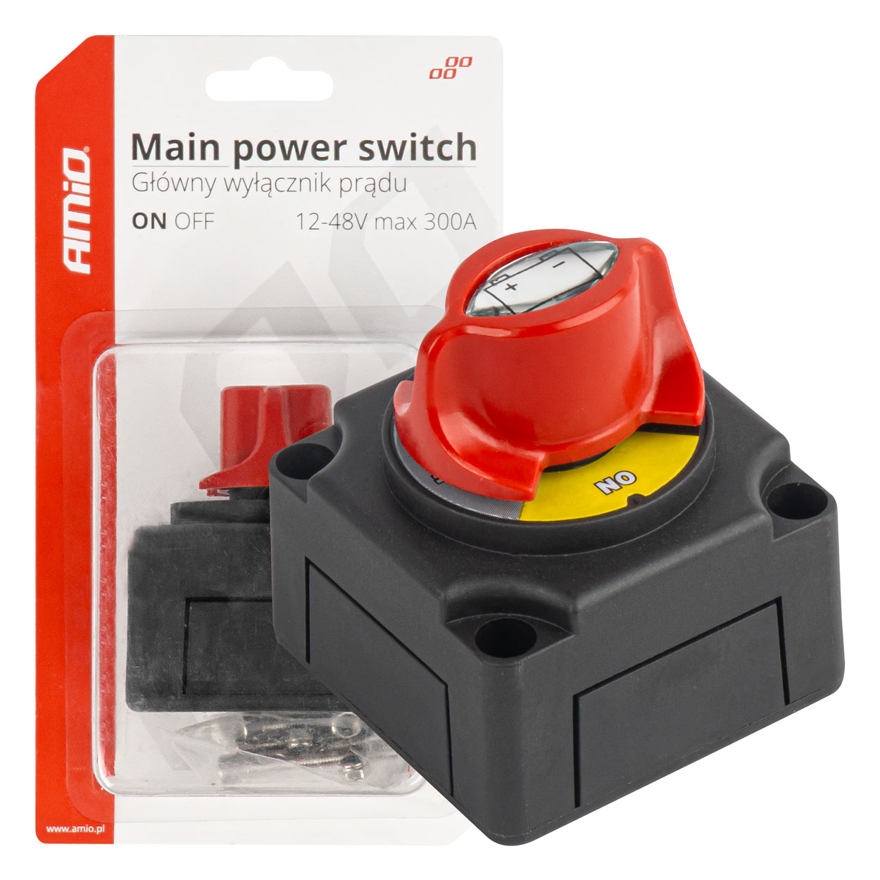 Amio - ΔΙΑΚΟΠΤΗΣ POWER-OFF ΜΠΑΤΑΡΙΑΣ ΣΕ ΒΑΣΗ 12-48V 300A ΜΑΥΡΟ/ΚΟΚΚΙΝΟ - 1 Τεμ. (03838/AM)