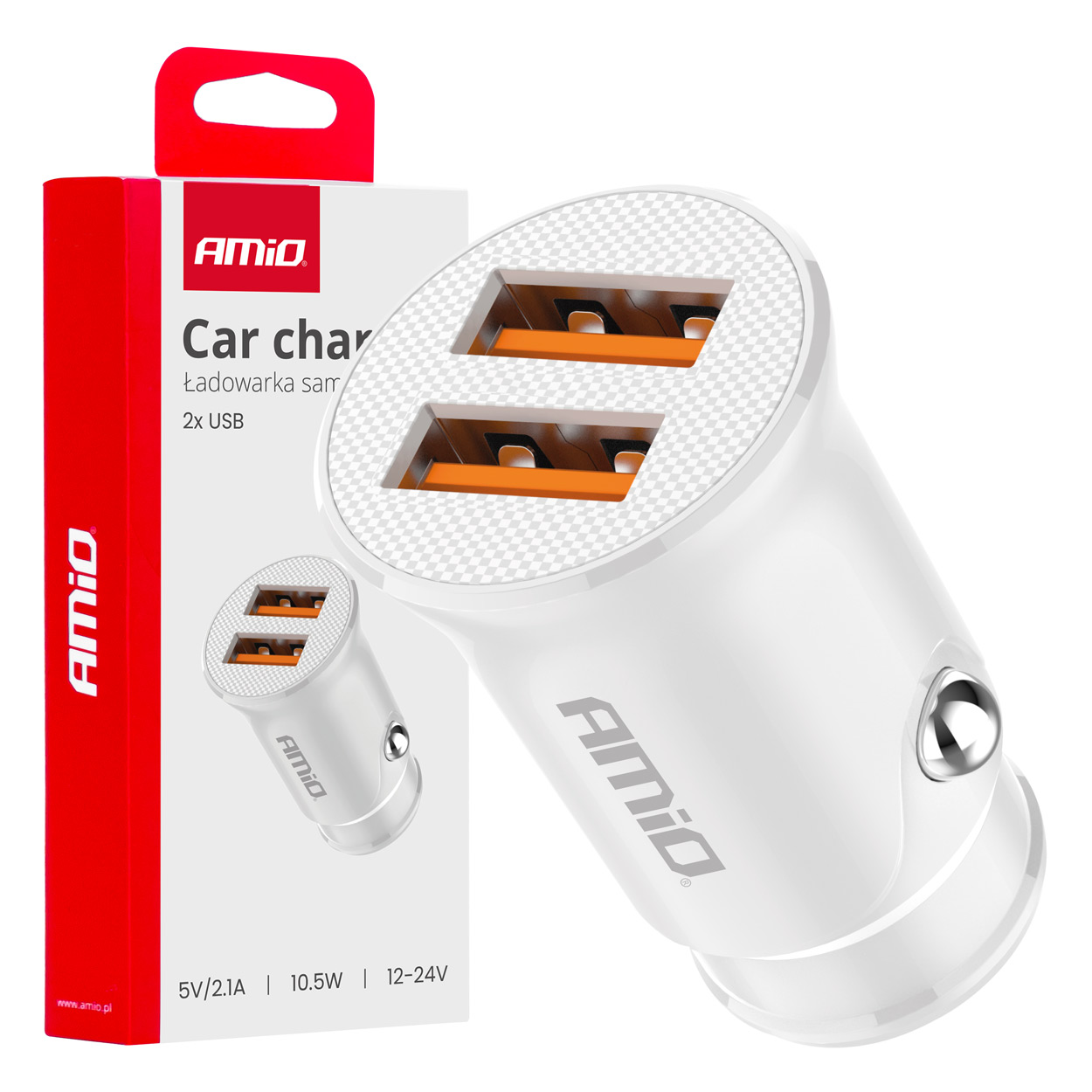 Amio - ΦΟΡΤΙΣΤΗΣ ΑΝΑΠΤΗΡΑ 12/24V ΜΕ 2 ΘΥΡΕΣ 2xUSB 10.5W 5V/2.1A ΛΕΥΚΟΣ - 1 Τεμ. (03872/AM)