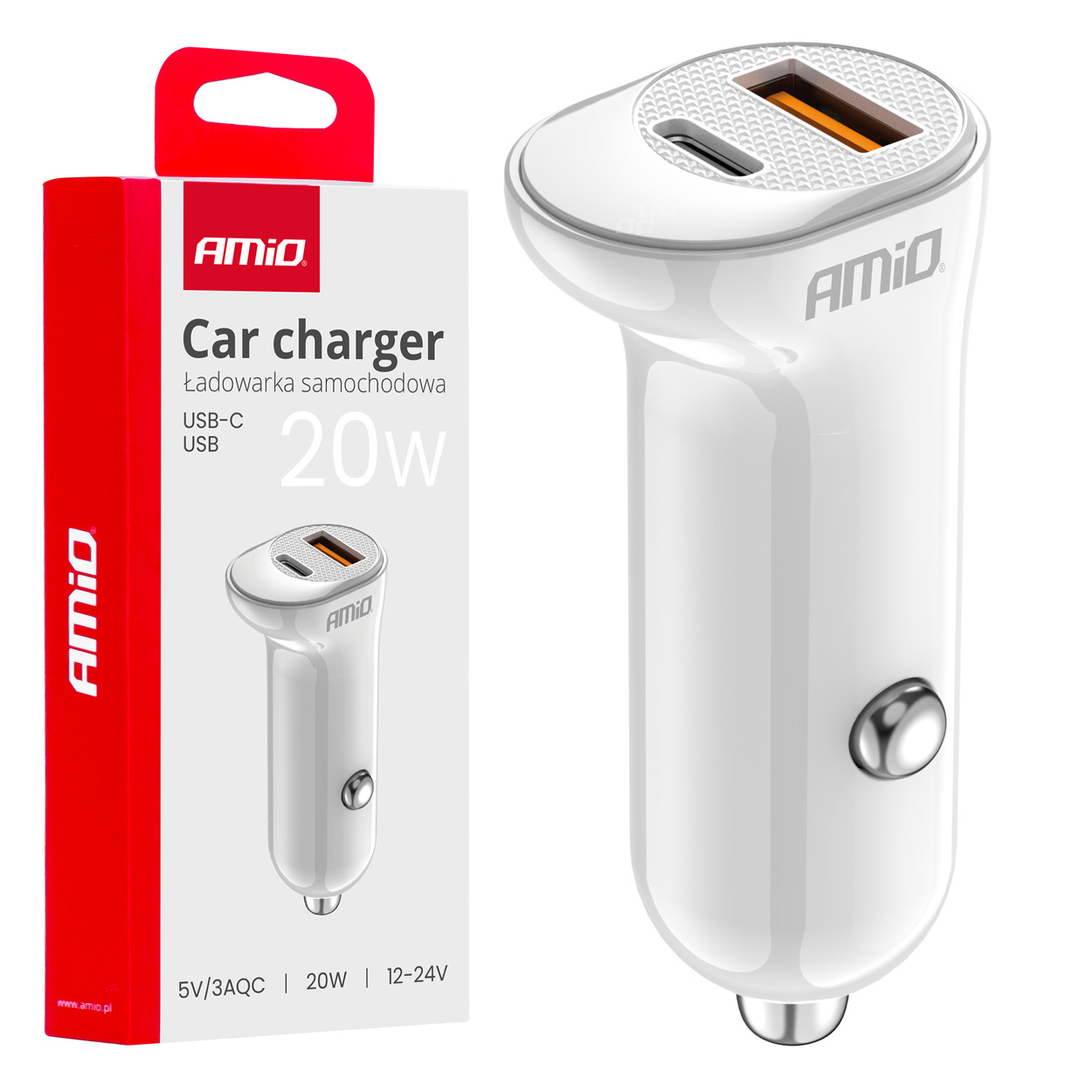 Amio - ΦΟΡΤΙΣΤΗΣ ΑΝΑΠΤΗΡΑ 12/24V ΜΕ 2 ΘΥΡΕΣ USB-C+USB 20W 5V/3AQC ΤΑΧΕΙΑΣ ΦΟΡΤΙΣΗΣ ΛΕΥΚΟΣ - 1 Τεμ. (03875/AM)