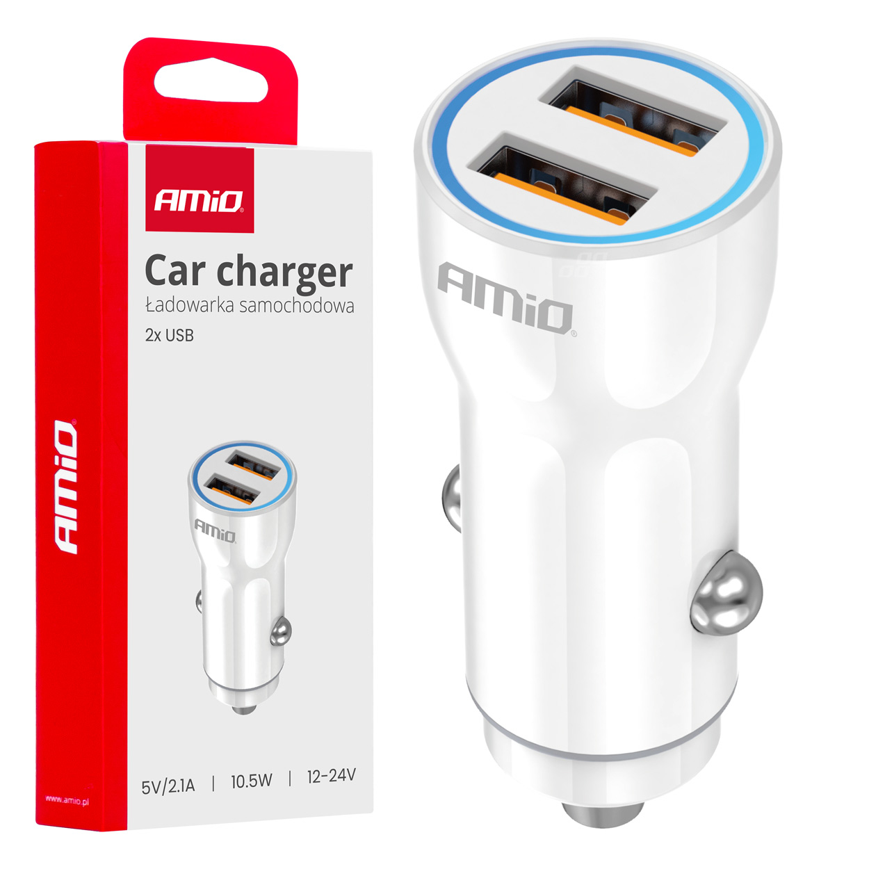 Amio - ΦΟΡΤΙΣΤΗΣ ΑΝΑΠΤΗΡΑ 12/24V ΜΕ 2 ΘΥΡΕΣ 2xUSB 10.5W 5V/2.1A ΛΕΥΚΟΣ - 1 Τεμ. (03879/AM)