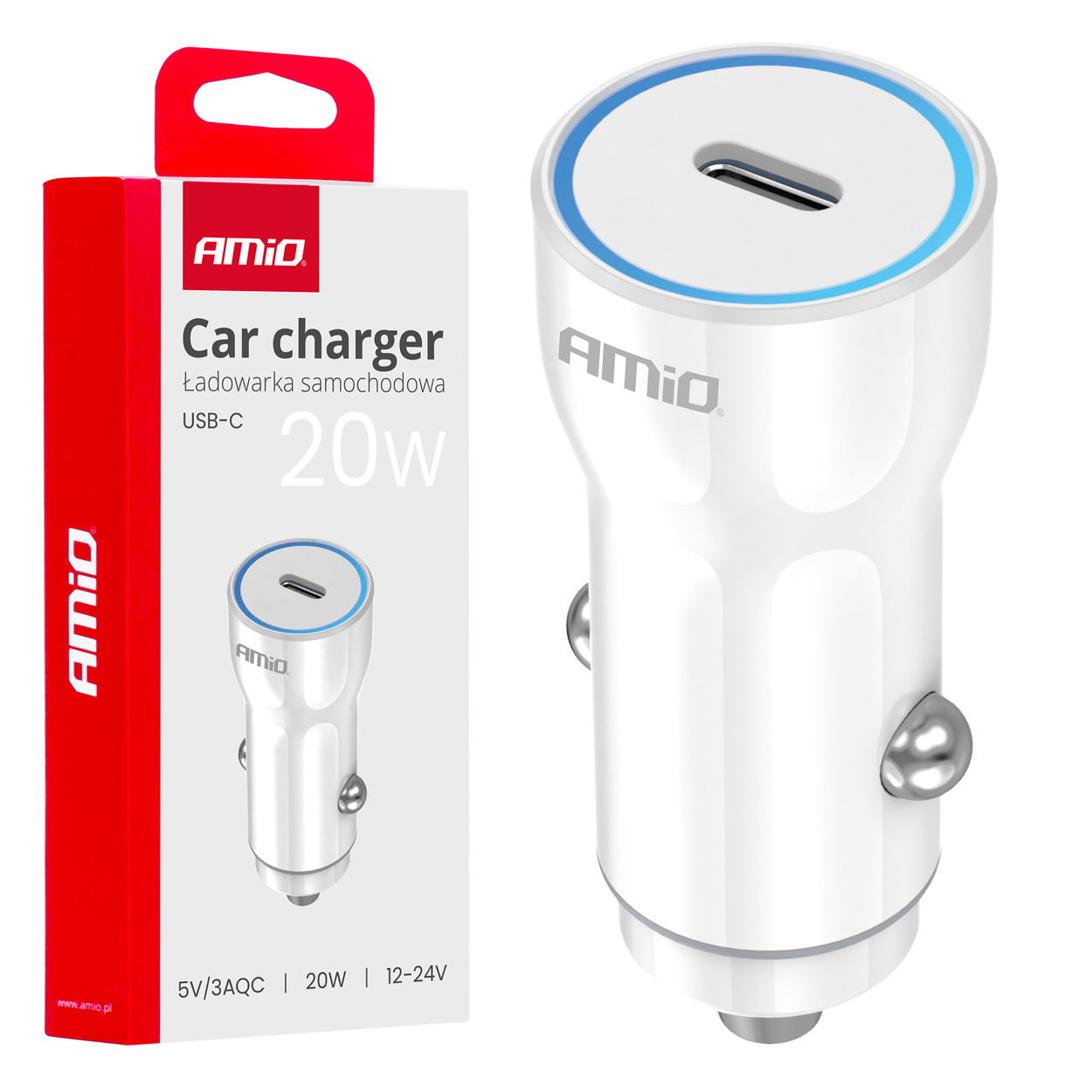 Amio - ΦΟΡΤΙΣΤΗΣ ΑΝΑΠΤΗΡΑ 12/24V ΜΕ 1 ΘΥΡΑ USB-C 20W 5V/3AQC ΤΑΧΕΙΑΣ ΦΟΡΤΙΣΗΣ ΛΕΥΚΟΣ - 1 Τεμ. (03880/AM)