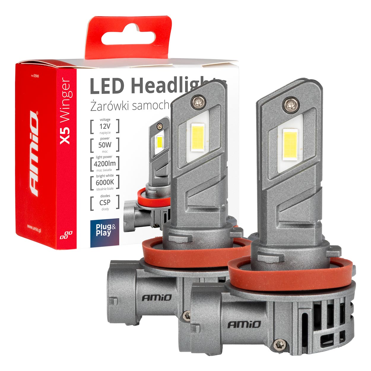 H8/H9/H11 12V 50W 6.000K 4200LM CSP LED CAN-BUS SERIES X5 WINGER 2ΤΕΜ. AMIO
