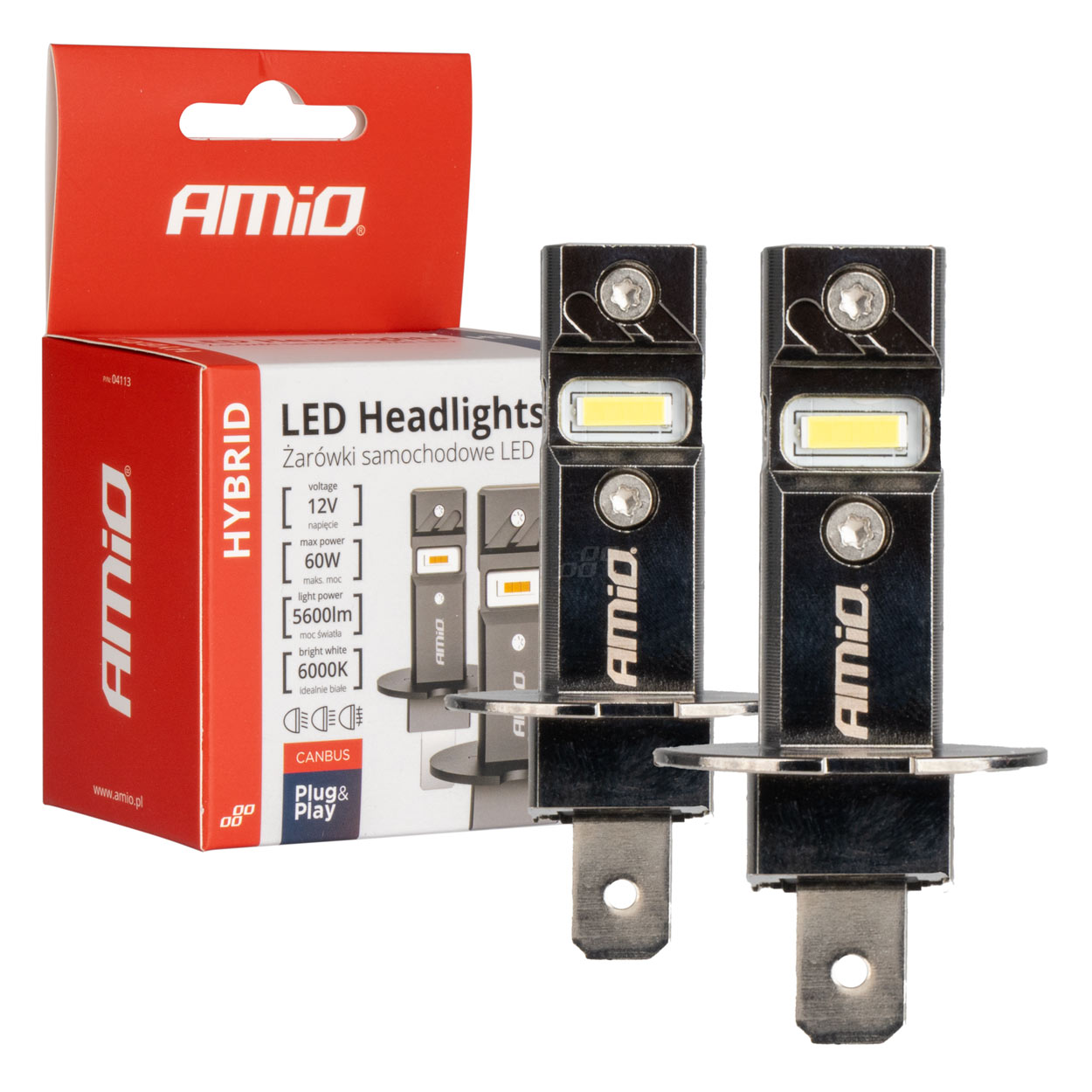 Amio - ΛΑΜΠΕΣ LED H3 12V 60W 6.000K 5.600lm +400% LED CAN-BUS HYBRID SERIES - 2 ΤΕΜ. (04113/AM)