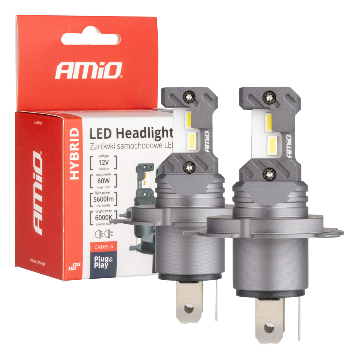 Amio - ΛΑΜΠΕΣ LED H4 12V 60W 6.000K 5.600lm +400% LED CAN-BUS HYBRID SERIES - 2 ΤΕΜ. (04114/AM)