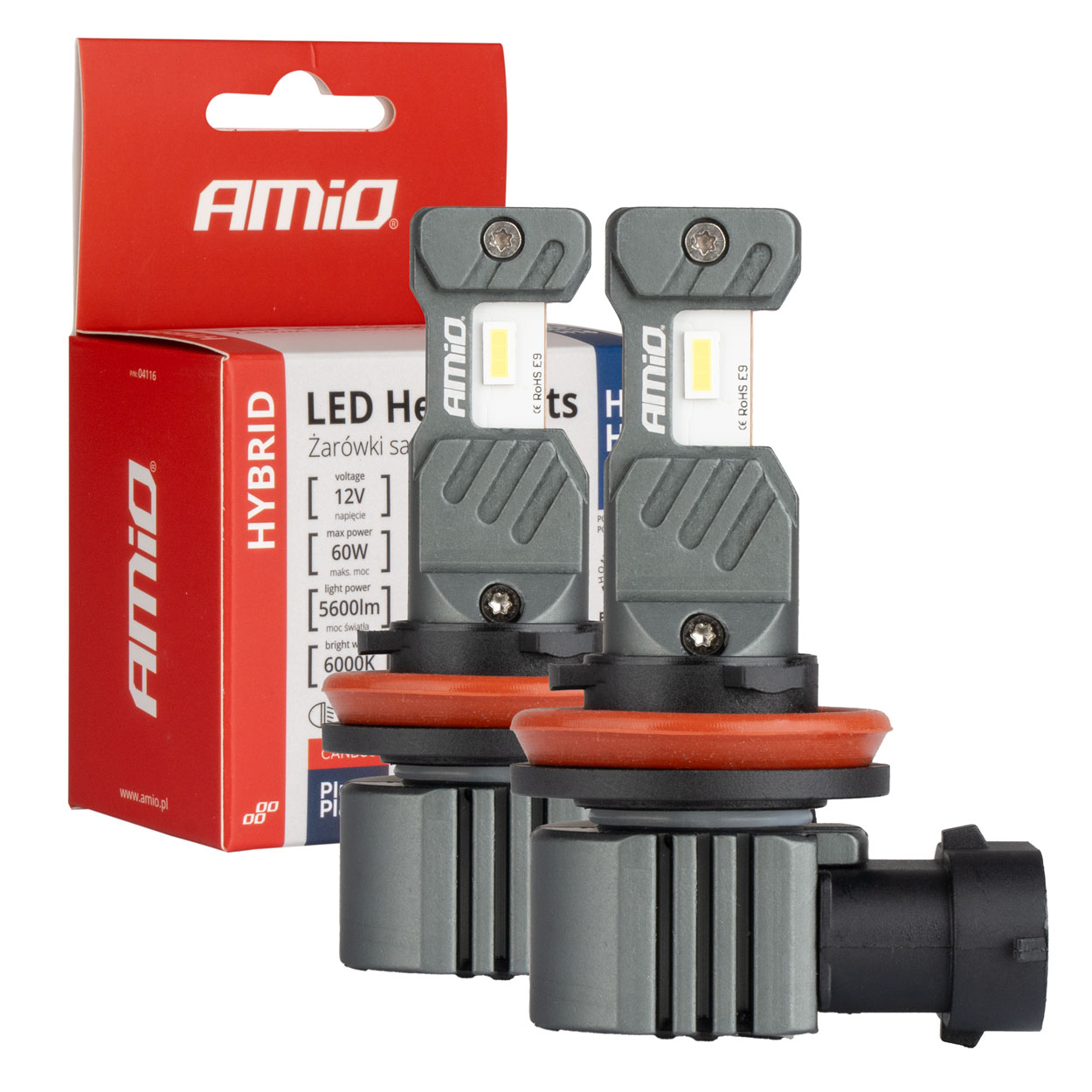 Amio - ΛΑΜΠΕΣ LED H8/H9/H11/H16 12V 60W 6.000K 5.600lm +400% LED CAN-BUS HYBRID SERIES - 2 ΤΕΜ. (04116/AM)