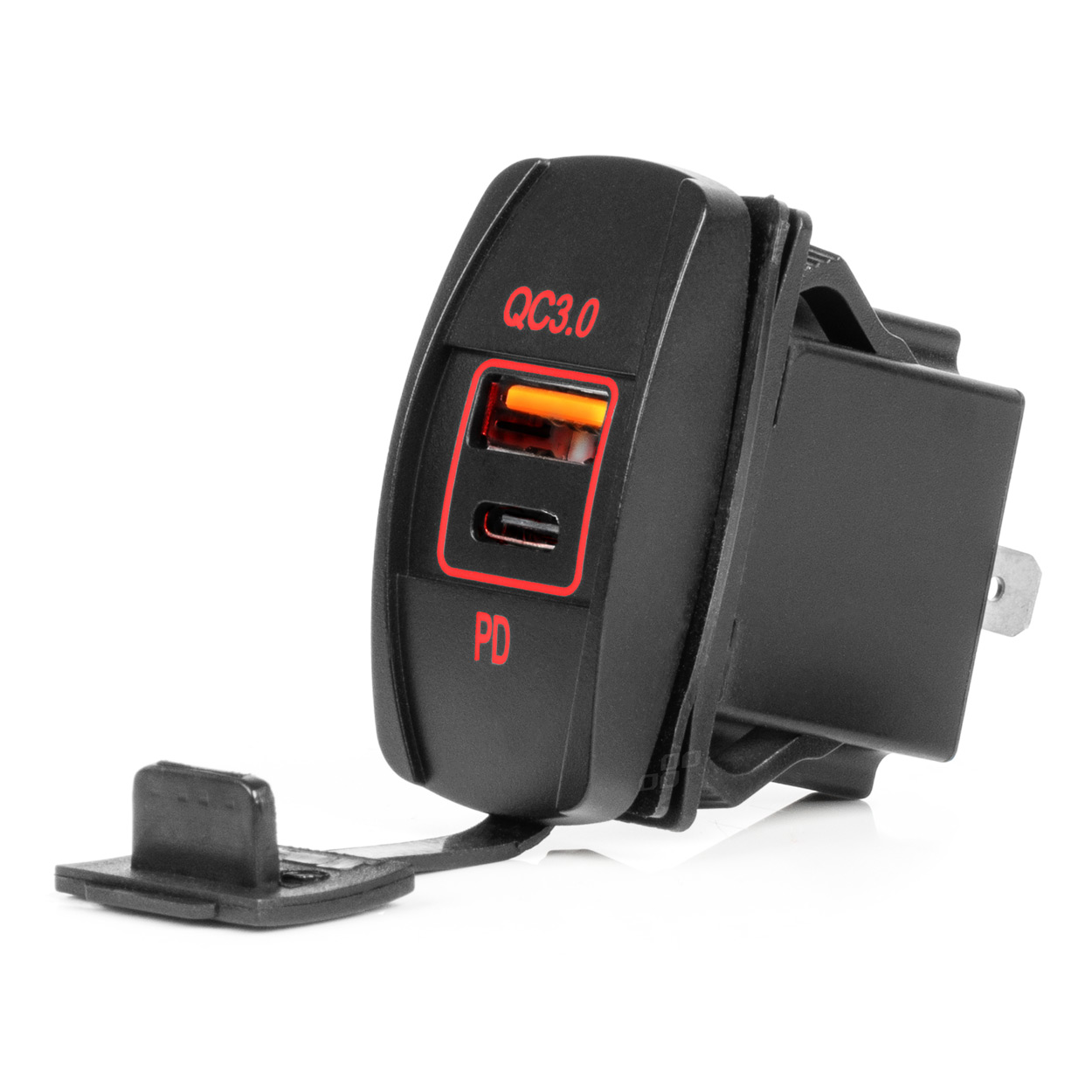 Amio - ΠΡΙΖΑ ΜΕ 2 ΘΥΡΕΣ-USB & USB-C ΚΑΙ ΚΑΠΑΚΙ 12/24V QUICK CHARGE 3.0 ΑΔΙΑΒΡΟΧΗ ΜΑΚΡΟΣΤΕΝΟ ΣΧΗΜΑ ΜΑΥΡΗ - 1 Τεμ. (04229/AM)