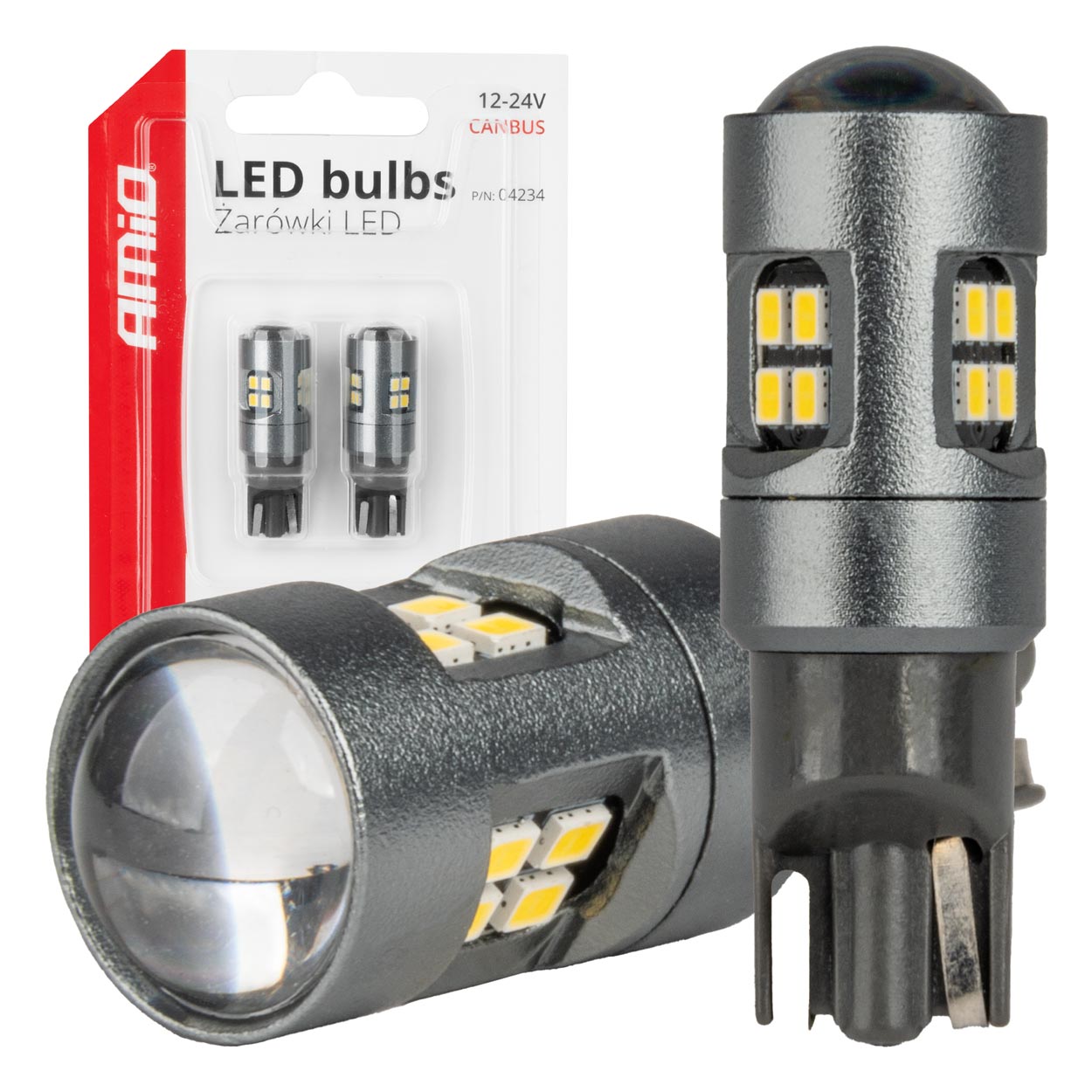 Amio - ΛΑΜΠΑΚΙΑ T10 W5W 12V/24V LED CAN-BUS 16xSMD 2016 ΛΕΥΚΟ ΦΩΣ 5.500K (ΣΕ ΧΡΩΜΑ ΧΡΩΜΙΟΥ) - 2 ΤΕΜ. (04234/AM)