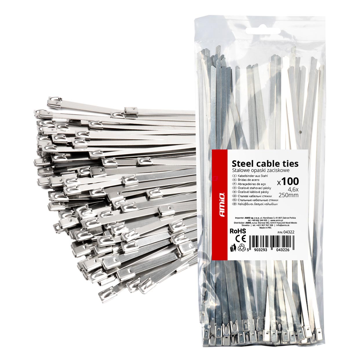 Amio - ΔΕΜΑΤΙΚΑ/ΔΕΤΙΚΑ ΚΑΛΩΔΙΩΝ TIE WRAP (ΤΑΙΡΑΠ) ΜΕΤΑΛΛΙΚΑ 4,6 x 250mm - 100 ΤΕΜ. (04322/AM)