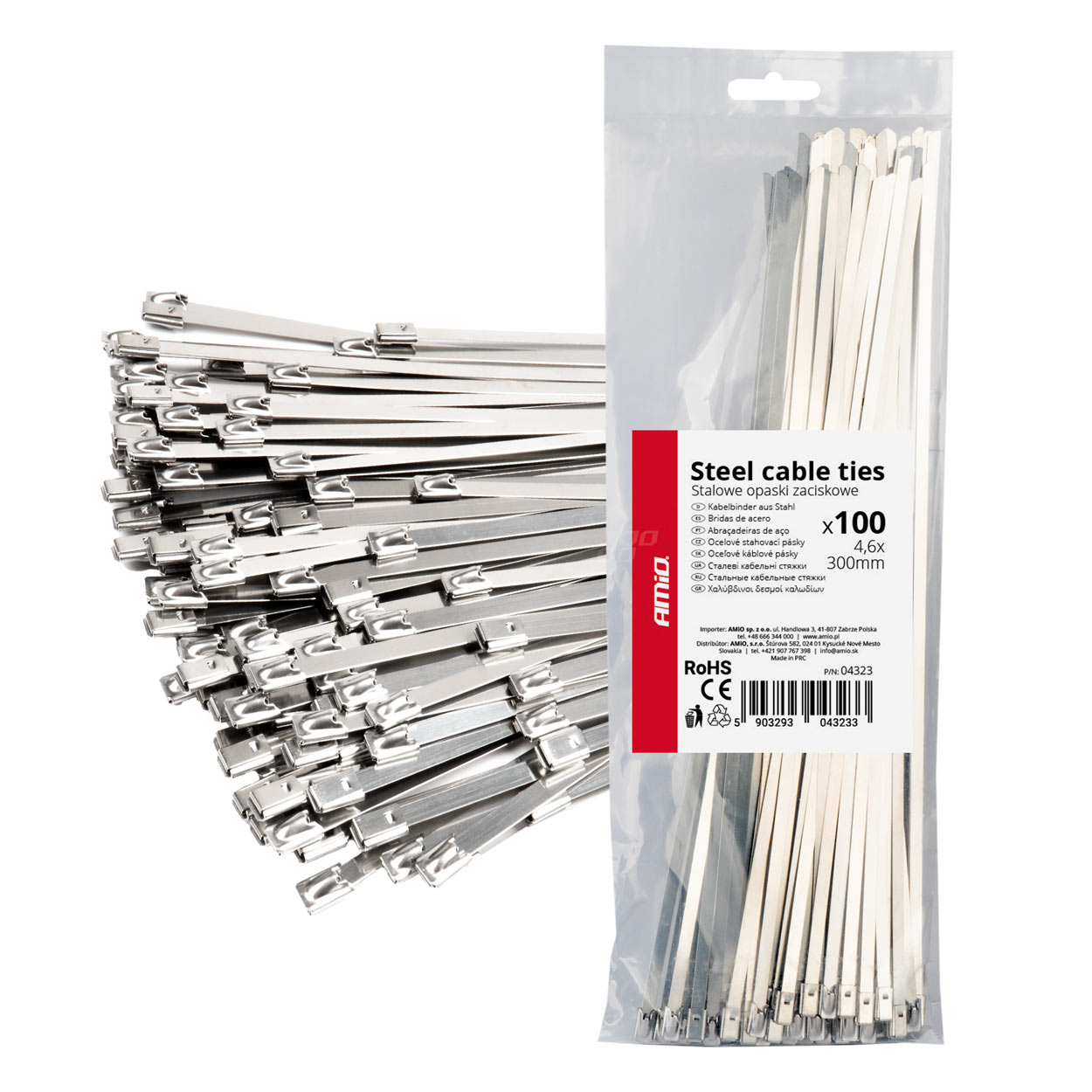 Amio - ΔΕΜΑΤΙΚΑ/ΔΕΤΙΚΑ ΚΑΛΩΔΙΩΝ TIE WRAP (ΤΑΙΡΑΠ) ΜΕΤΑΛΛΙΚΑ 4,6 x 300mm - 100 ΤΕΜ. (04323/AM)