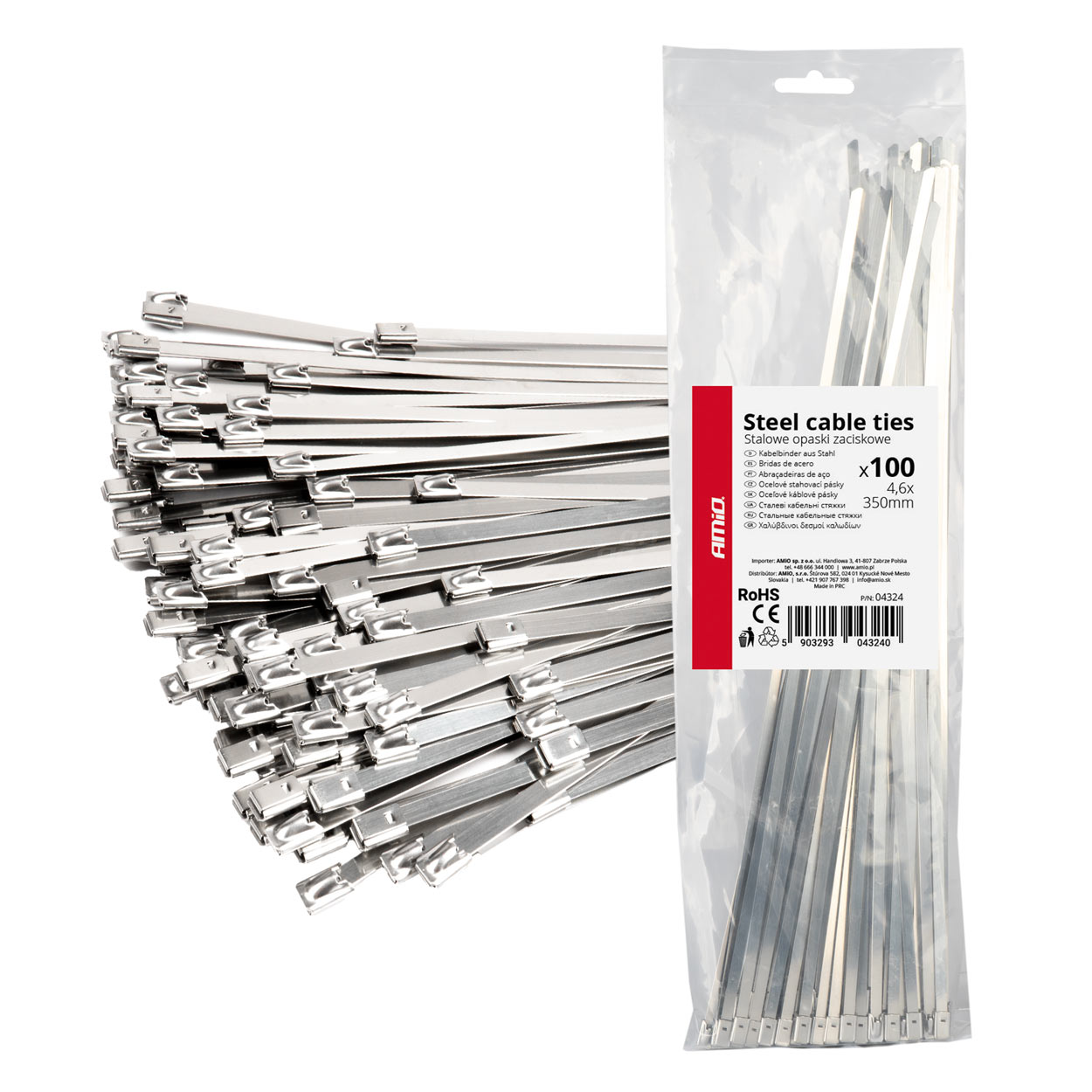 Amio - ΔΕΜΑΤΙΚΑ/ΔΕΤΙΚΑ ΚΑΛΩΔΙΩΝ TIE WRAP (ΤΑΙΡΑΠ) ΜΕΤΑΛΛΙΚΑ 4,6 x 350mm - 100 ΤΕΜ. (04324/AM)