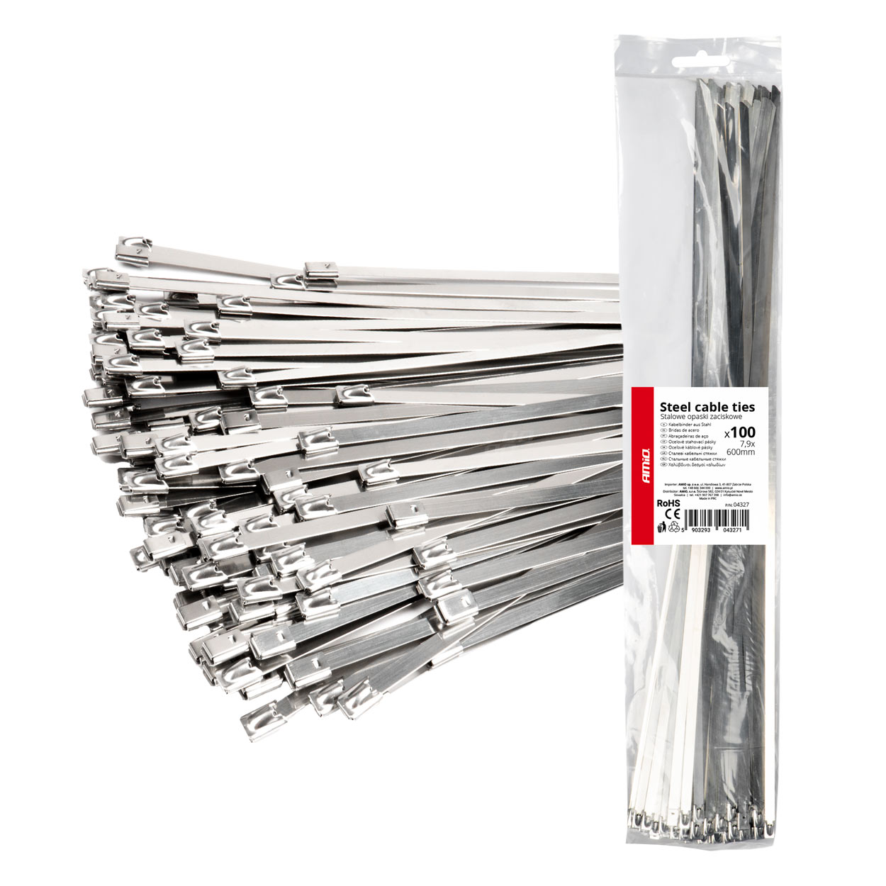 Amio - ΔΕΜΑΤΙΚΑ/ΔΕΤΙΚΑ ΚΑΛΩΔΙΩΝ TIE WRAP (ΤΑΙΡΑΠ) ΜΕΤΑΛΛΙΚΑ 7,9 x 600mm - 100 ΤΕΜ. (04327/AM)