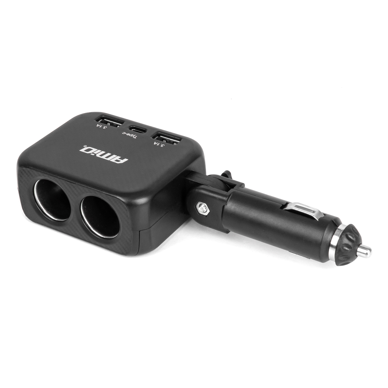 Amio - ΑΝΤΑΠΤΟΡΑΣ ΑΝΑΠΤΗΡΑ 12/24V 100W ΜΑΥΡΟΣ/2 ΘΕΣΕΙΣ/1xUSB-A+1xUSB-C/ΠΕΡΙΣΤΡΟΦΗ 180 ΜΟΙΡΩΝ - 1 ΤΕΜ. (04357/AM)