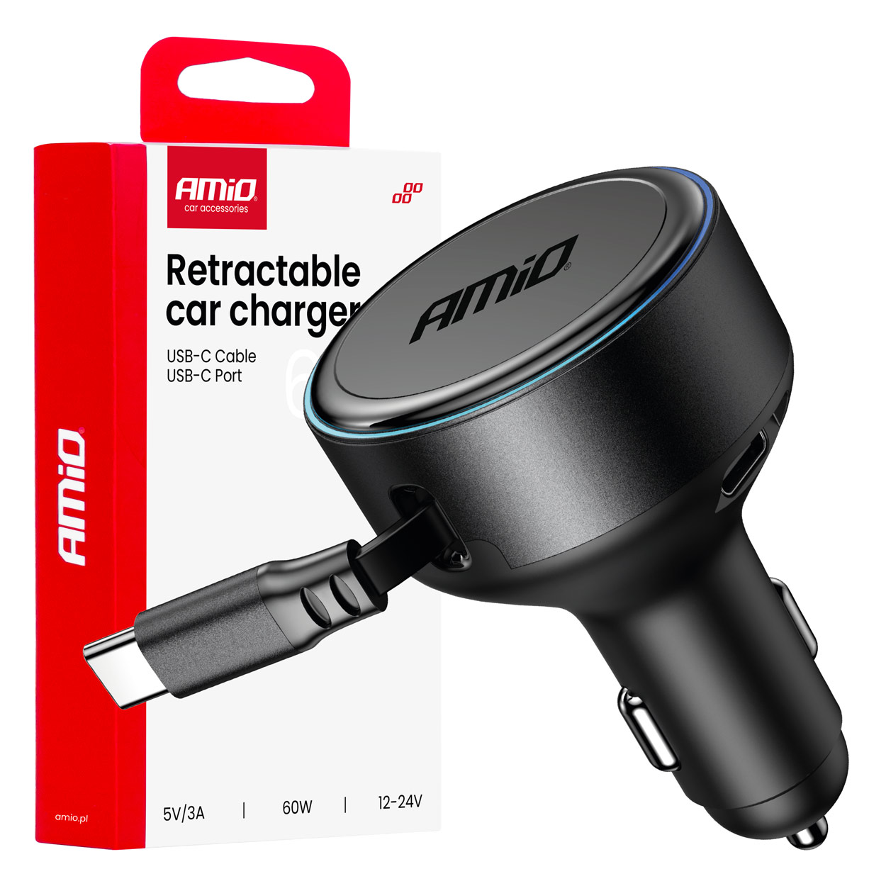 Amio - ΦΟΡΤΙΣΤΗΣ ΑΝΑΠΤΗΡΑ 12/24V ΜΕ 1 ΘΥΡΑ USB-C 60W 5V/3A ΤΑΧΕΙΑΣ ΦΟΡΤΙΣΗΣ ΜΕ ΕΝΣΩΜΑΤΟΜΕΝΟ ΚΑΛΩΔΙΟ USB-C - 1 ΤΕΜ. (04368/AM)