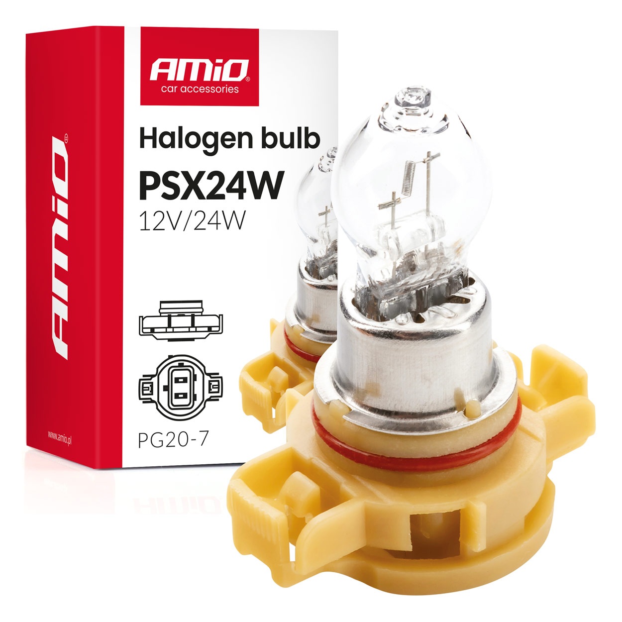 Amio - Λάμπα Αλογόνου PSX24W 12V 24W Βάση PG20-7 για Φώτα Ημέρας (DRL) & Προβολείς Ομίχλης  - 1 τεμ.(04411/AM)