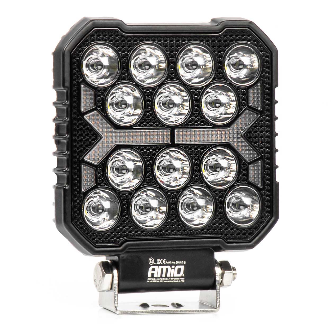 Amio - LED Λάμπα Εργασίας 42W 4200lm 6500K με Προειδοποιητικό Φως (Λευκό + Κίτρινο) – 9–36V Spot Αλουμινένια - 1 τεμ. - (04418/AM)