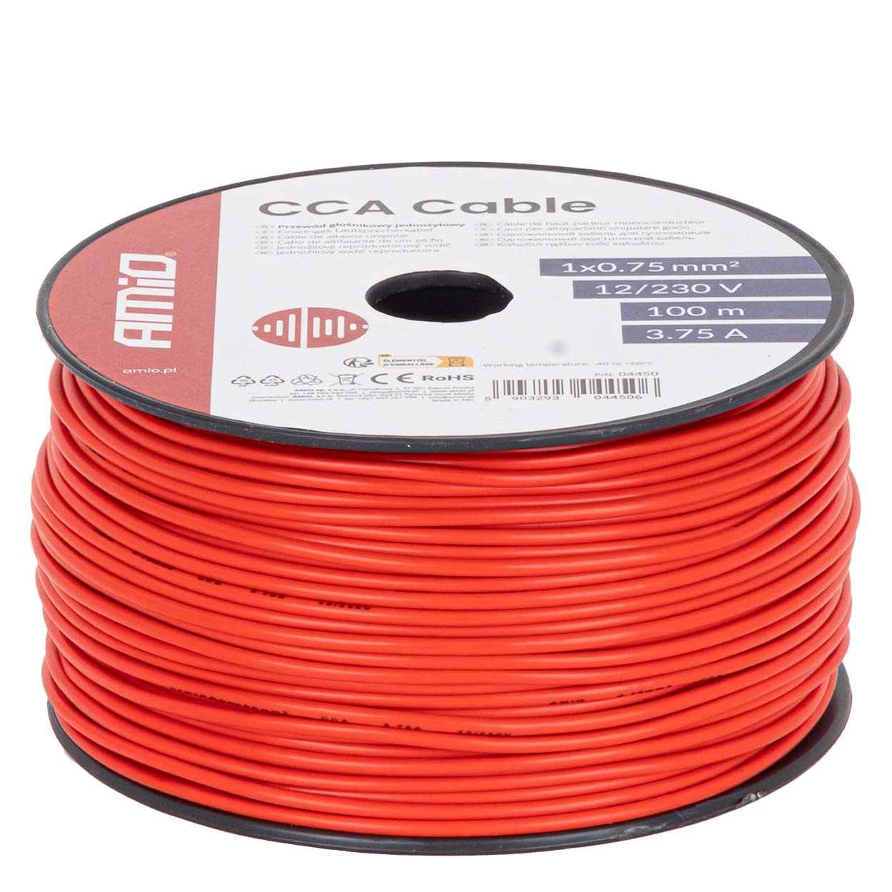 Amio - Μονόκλωνο Καλώδιο Εγκατάστασης CCA 1×0,75mm² 100m – 12/230V - 1 τεμ. (04450/AM)