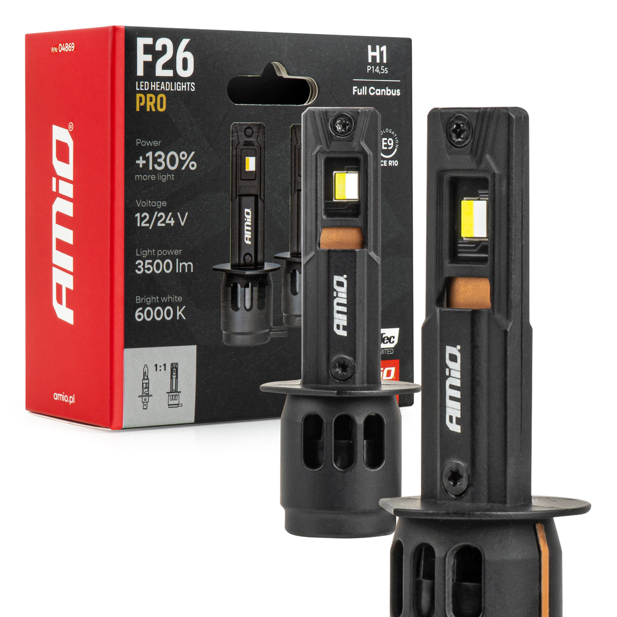 AMiO - Λάμπες LED F26 Pro Series H1 12/24V 68W 2900-3550lm 6.000K Full Can-Bus Plug&Play - 2 Τεμ. (04869/AM)