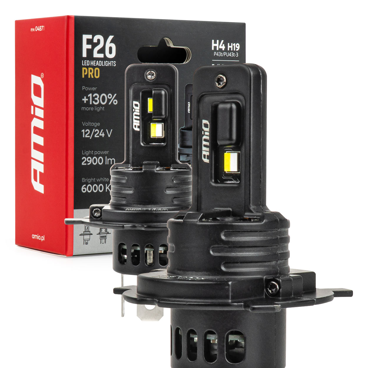 AMiO - Λάμπες LED F26 Pro Series H4/H19 12/24V 68W 2900-3550lm 6.000K Full Can-Bus Plug&Play - 2 Τεμ. (04871/AM)