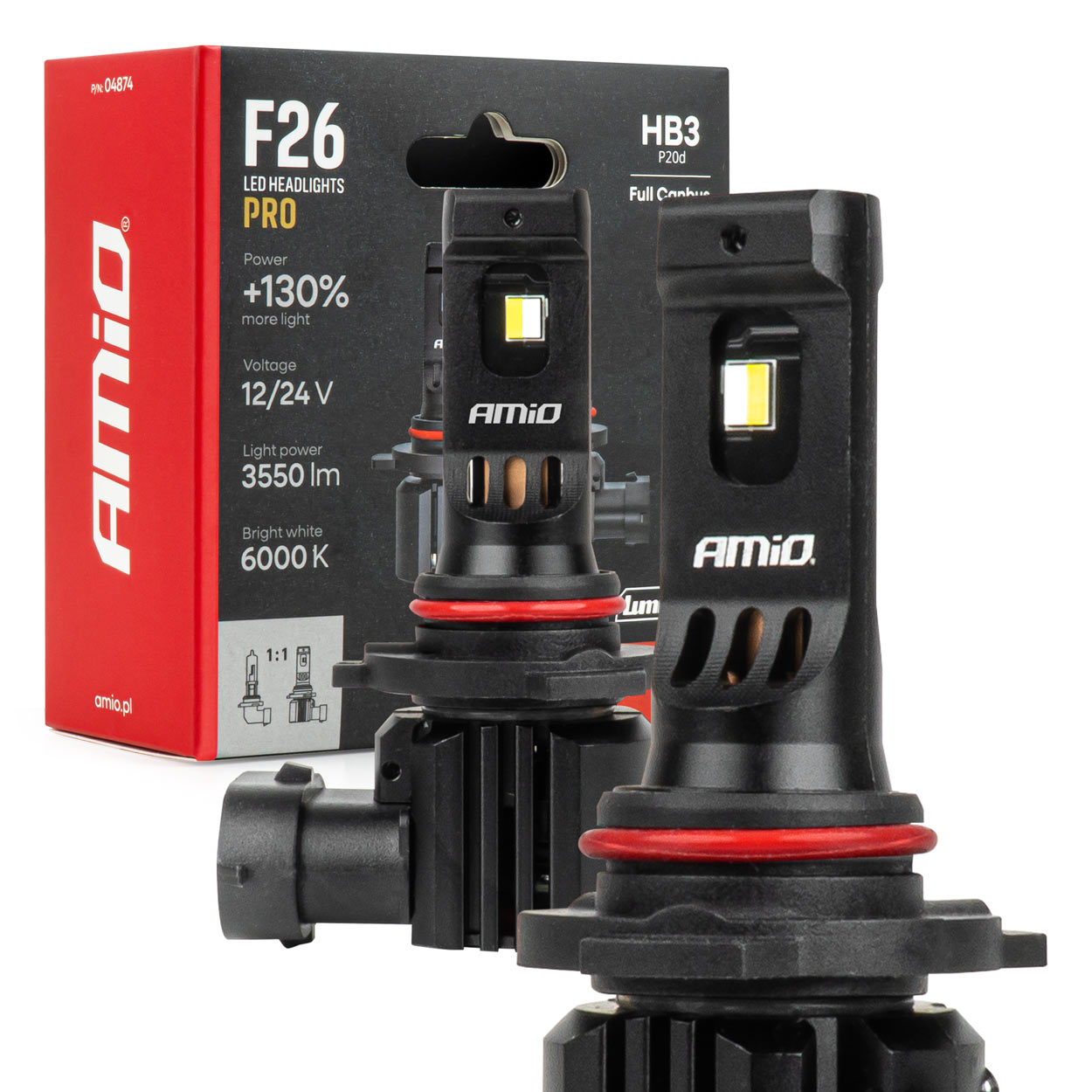 AMiO - Λάμπες LED F26 Pro Series HB3 12/24V 68W 2900-3550lm 6.000K Full Can-Bus Plug&Play - 2 Τεμ. (04874/AM)