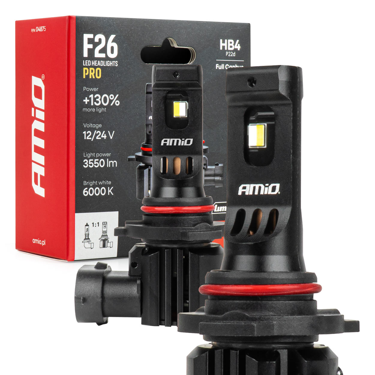 AMiO - Λάμπες LED F26 Pro Series HB4 12/24V 68W 2900-3550lm 6.000K Full Can-Bus Plug&Play - 2 Τεμ. (04875/AM)