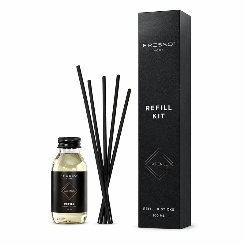 Fresso - Κιτ Αναπλήρωσης με Άρωμα Cadence 100 ml Premium Home Refill Kit και 6 Μαύρα Στικ από Fiberglass για Αρωματικό Χώρου Reed Diffuser - 1 Τεμ. (390037/FRE)