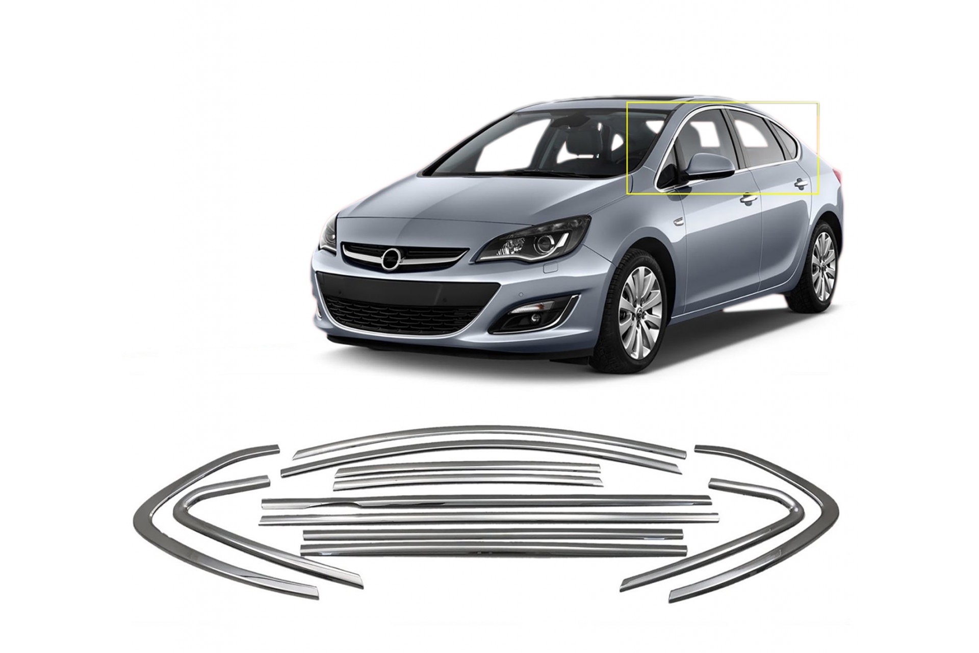 TRIM  ΠΑΡΑΘΥΡΩΝ ΑΥΤΟΚΟΛΛΗΤΑ ΧΡΩΜΙΟΥ 12ΤΕΜ. ΓΙΑ OPEL ASTRA J 4D 2012+