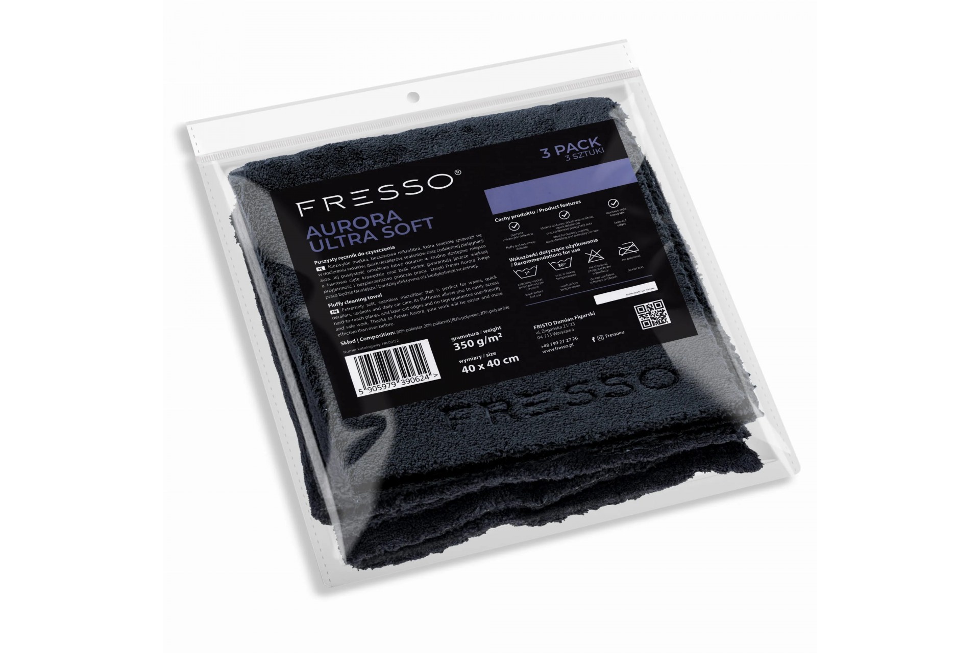 Fresso - Πετσέτες Μικροΐνας Aurora Ultra Soft 40 x 40 cm 350 g/m² με Μακριά Ίνα και Άκρες Κοπής Laser - Σετ 3 Τεμ. (390624/FRE)