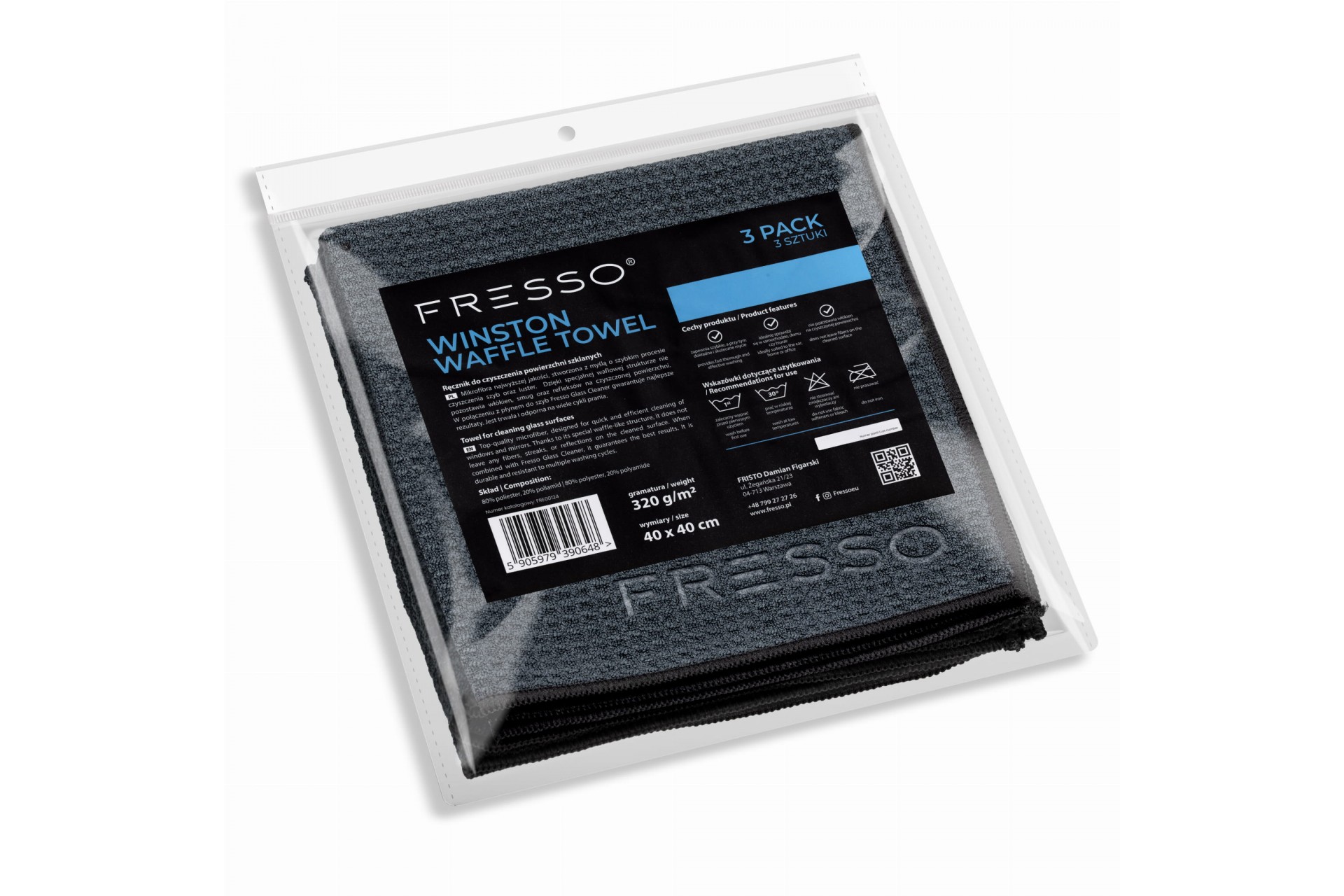 Fresso - Πετσέτες Μικροΐνας Winston Waffle 40 x 40 cm 320 g/m² για Τζάμια και Γυάλινες Επιφάνειες - Σετ 3 Τεμ. (390648/FRE)