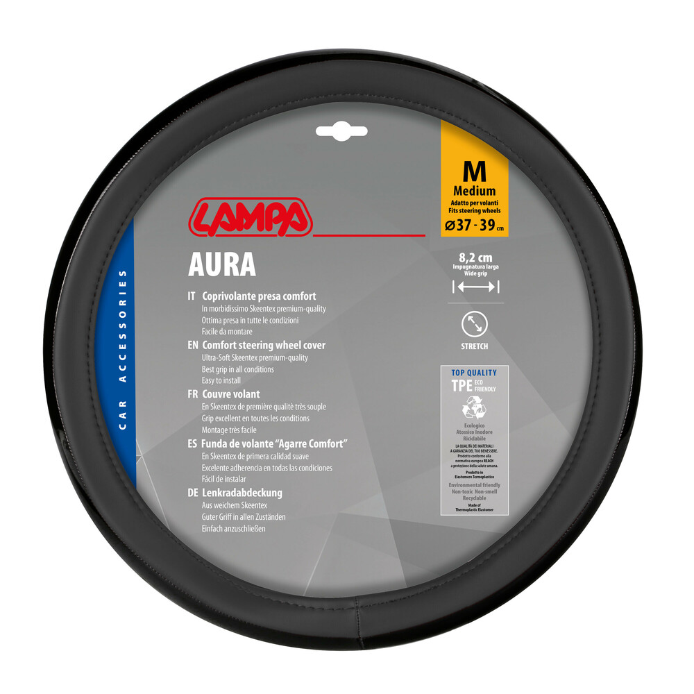 Lampa - Κάλυμμα Τιμονιού AURA (M) 37/39cm Μαύρο ένθετο με γυαλάδα άοσμο μαλακό Skeentex - 1 τεμ. (L3290.5)