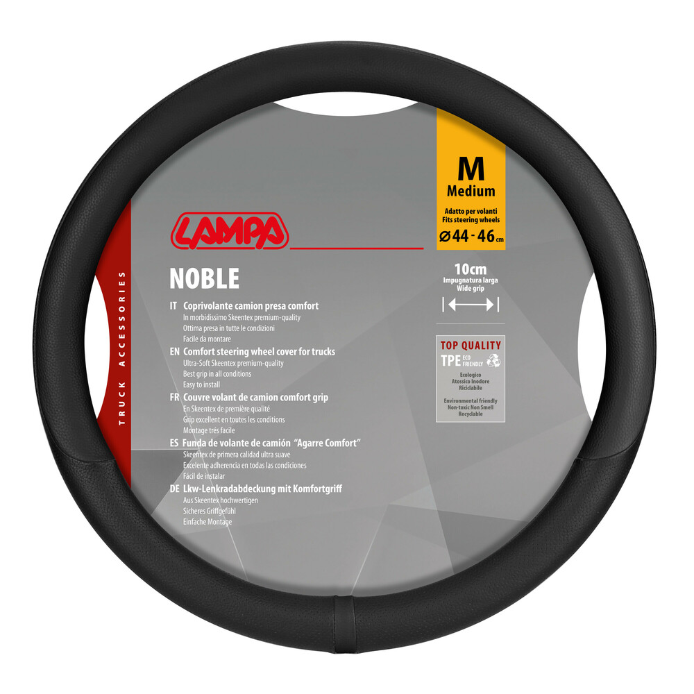 Lampa - Κάλυμμα Τιμονιού Φορτηγού NOBLE από Skeentex M 44-46εκ. Άοσμο Μαλακό αντιολισθητικό εύκολη τοποθέτηση φαρδιά λαβή 10εκ. Μαύρο - 1 τεμ. (L9708.1)