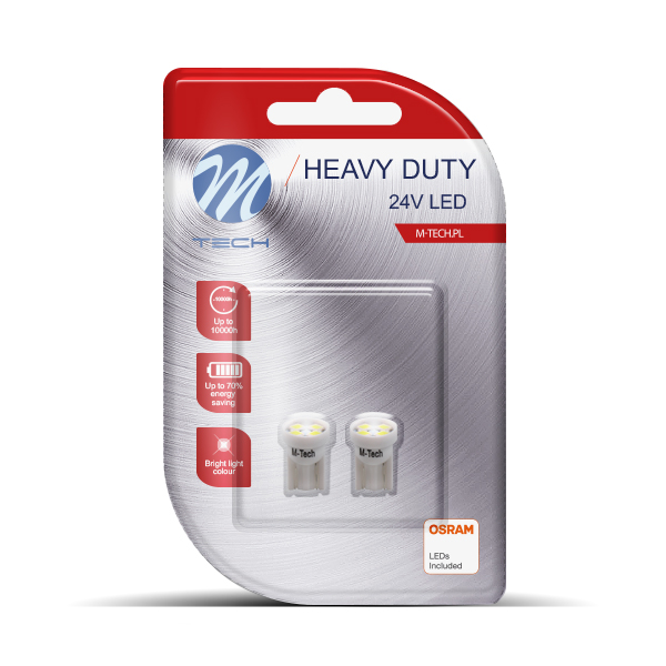 T10 W5W 24V W12x95d LED 4xSMD3528 ΛΕΥΚΟ ΔΙΑΘΛΑΣΗ ΚΑΡΦΩΤΟ ΑΚΑΛΥΚΟ HEAVY DUTY BLISTER 2ΤΕΜ M-TECH