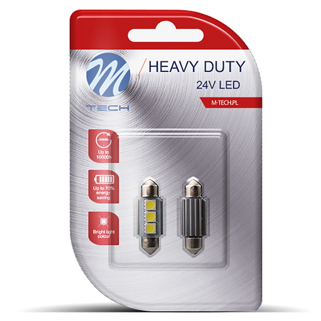 ΛΑΜΠΑΚΙΑ ΠΛΑΦΟΝΙΕΡΑΣ C5WC10W 24V 1W SV85 36mm LED CAN-BUS 3xSMD5050 ΛΕΥΚΟ BLISTER 2ΤΕΜ M-TECH