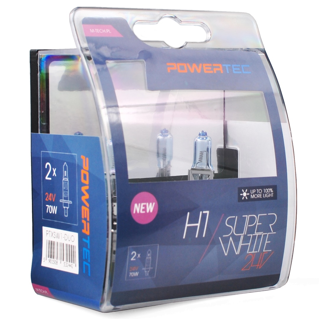 H1 24V 70W 3450K  P145 POWERTECK SUPERWHITE BLISTER 2ΤΕΜ M-TECH