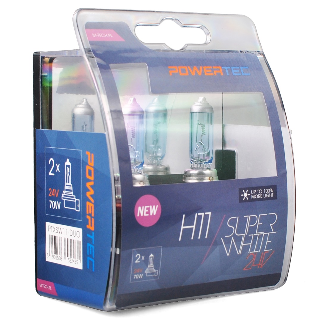 H11 24V 70W 3450K PGJ19-2 POWERTECK SUPERWHITE BLISTER 2ΤΕΜ M-TECH