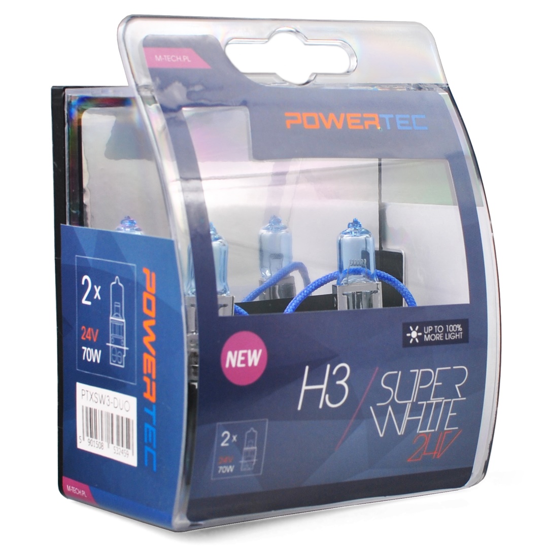 H3 24V 70W 3450K PK22s POWERTECK SUPERWHITE BLISTER 2ΤΕΜ M-TECH