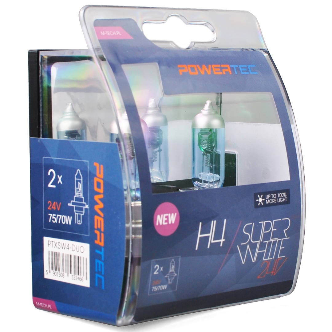 H4 24V 7570W 3450K P43t POWERTECK SUPERWHITE BLISTER 2ΤΕΜ M-TECH