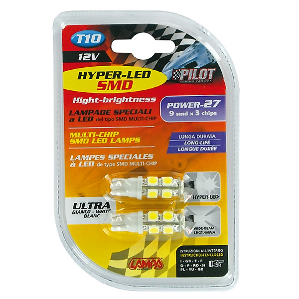 T10 W5W 12V W2,1X9,5D 80LM HYPER-LED27 Λευκο Διαθλασης 9SMDX3CHIPS (διπλης Πολικοτητας)blister 2τεμ. - Thumbnail 4